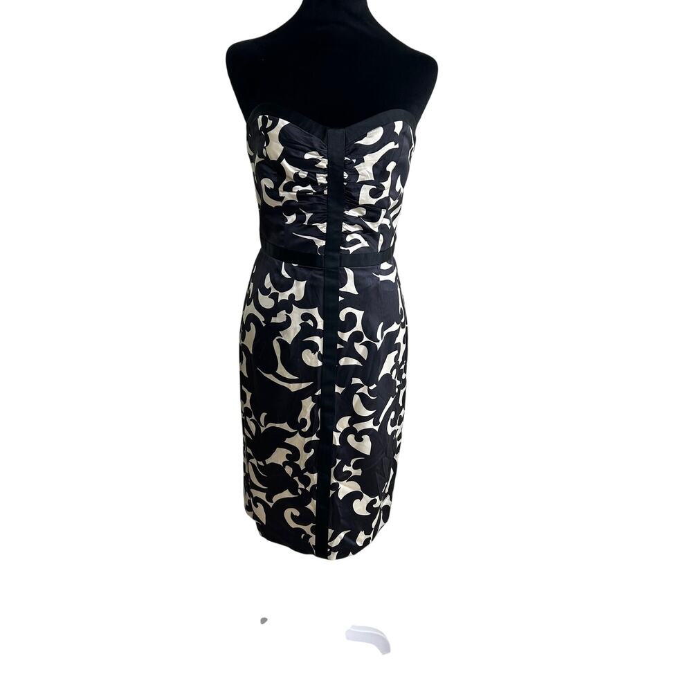 Milly New York Silk Dress SZ4 Strapless Sheath Black White Designer Occasion - Picture 3 of 12